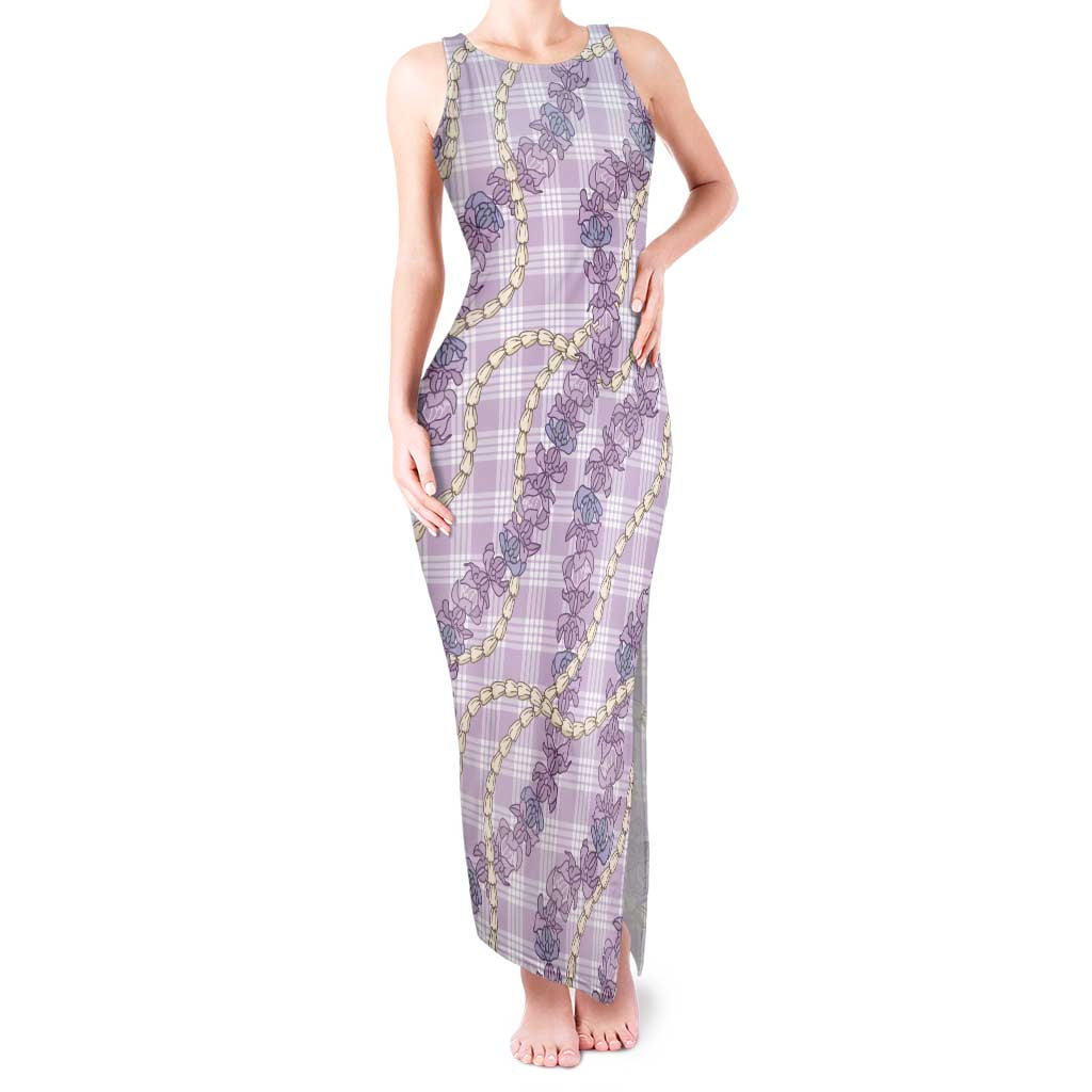 Pua Kalaunu Lei Tank Maxi Dress Palaka Pattern LT01 Women Purple - Polynesian Pride