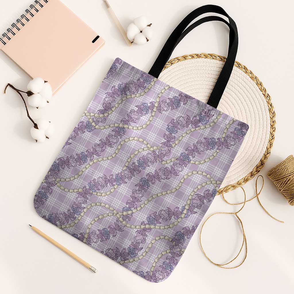 Pua Kalaunu Lei Tote Bag Palaka Pattern LT01 Black Strap One Size Purple - Polynesian Pride