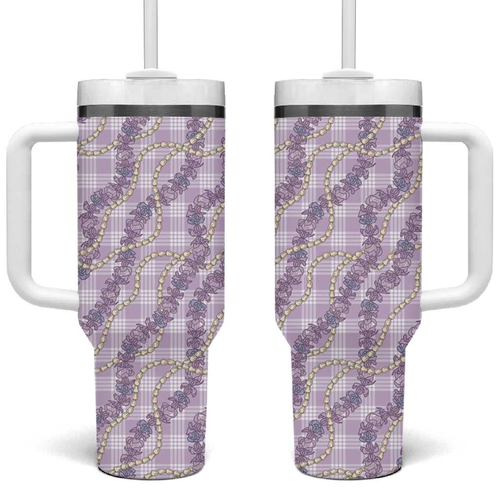 Pua Kalaunu Lei Tumbler With Handle Palaka Pattern LT01 One Size: 40 oz Purple - Polynesian Pride