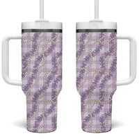 Pua Kalaunu Lei Tumbler With Handle Palaka Pattern LT01 One Size: 40 oz Purple - Polynesian Pride