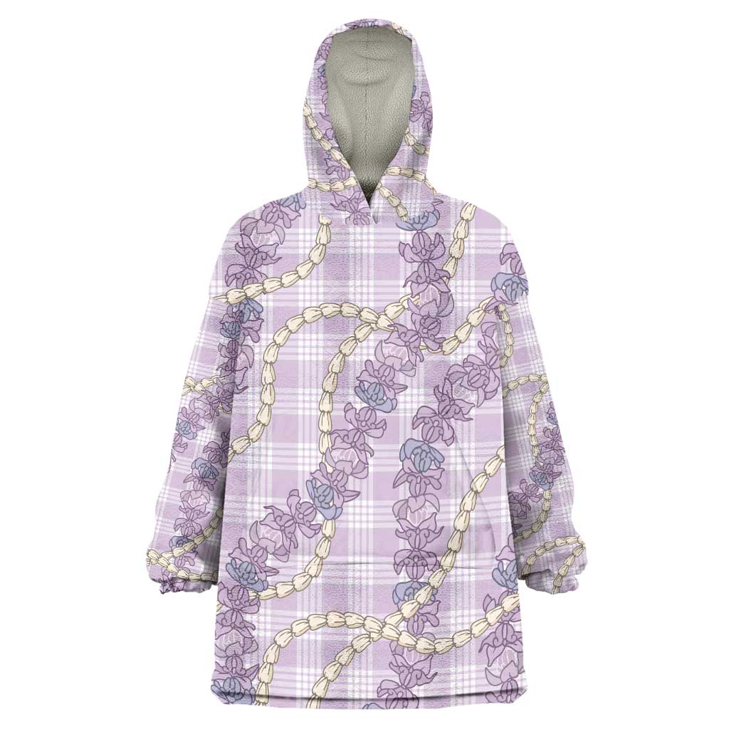 Pua Kalaunu Lei Wearable Blanket Hoodie Palaka Pattern LT01 One Size Purple - Polynesian Pride