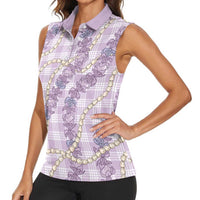 Pua Kalaunu Lei Women Sleeveless Polo Shirt Palaka Pattern
