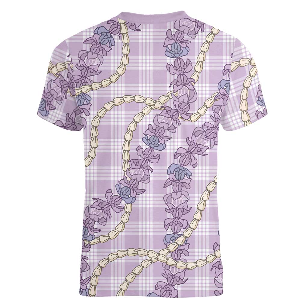 Pua Kalaunu Lei Women V-Neck T-Shirt Palaka Pattern LT01 - Polynesian Pride