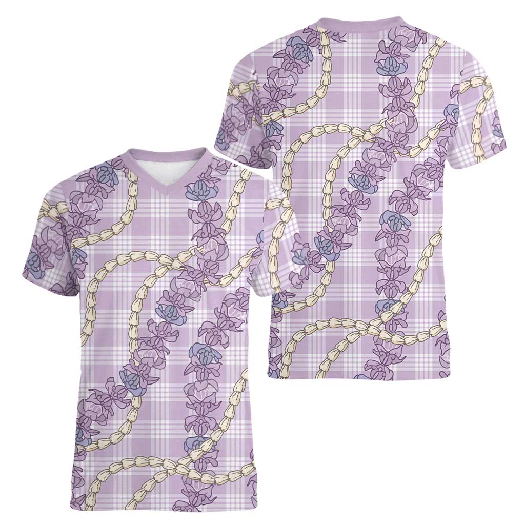 Pua Kalaunu Lei Women V-Neck T-Shirt Palaka Pattern LT01 - Polynesian Pride