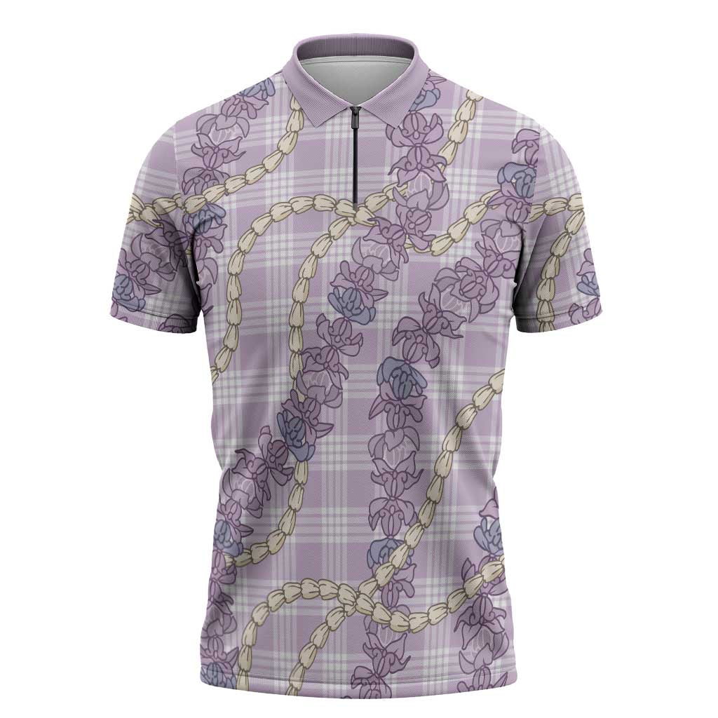 Pua Kalaunu Lei Zipper Polo Shirt Palaka Pattern LT01 Purple - Polynesian Pride