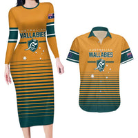 Custom Rugby Australia Couples Matching Long Sleeve Bodycon Dress and Hawaiian Shirt Junior Wallabies Go Champions