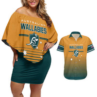Custom Rugby Australia Couples Matching Off Shoulder Short Dress and Hawaiian Shirt Junior Wallabies Go Champions