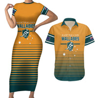 Custom Rugby Australia Couples Matching Short Sleeve Bodycon Dress and Hawaiian Shirt Junior Wallabies Go Champions