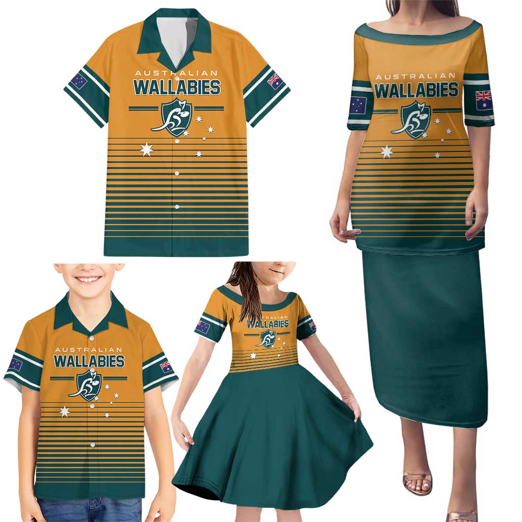 Custom Rugby Australia Family Matching Puletasi and Hawaiian Shirt Junior Wallabies Go Champions