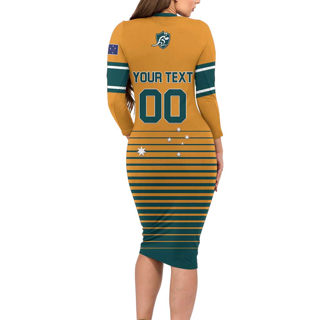 Custom Rugby Australia Long Sleeve Bodycon Dress Junior Wallabies Go Champions