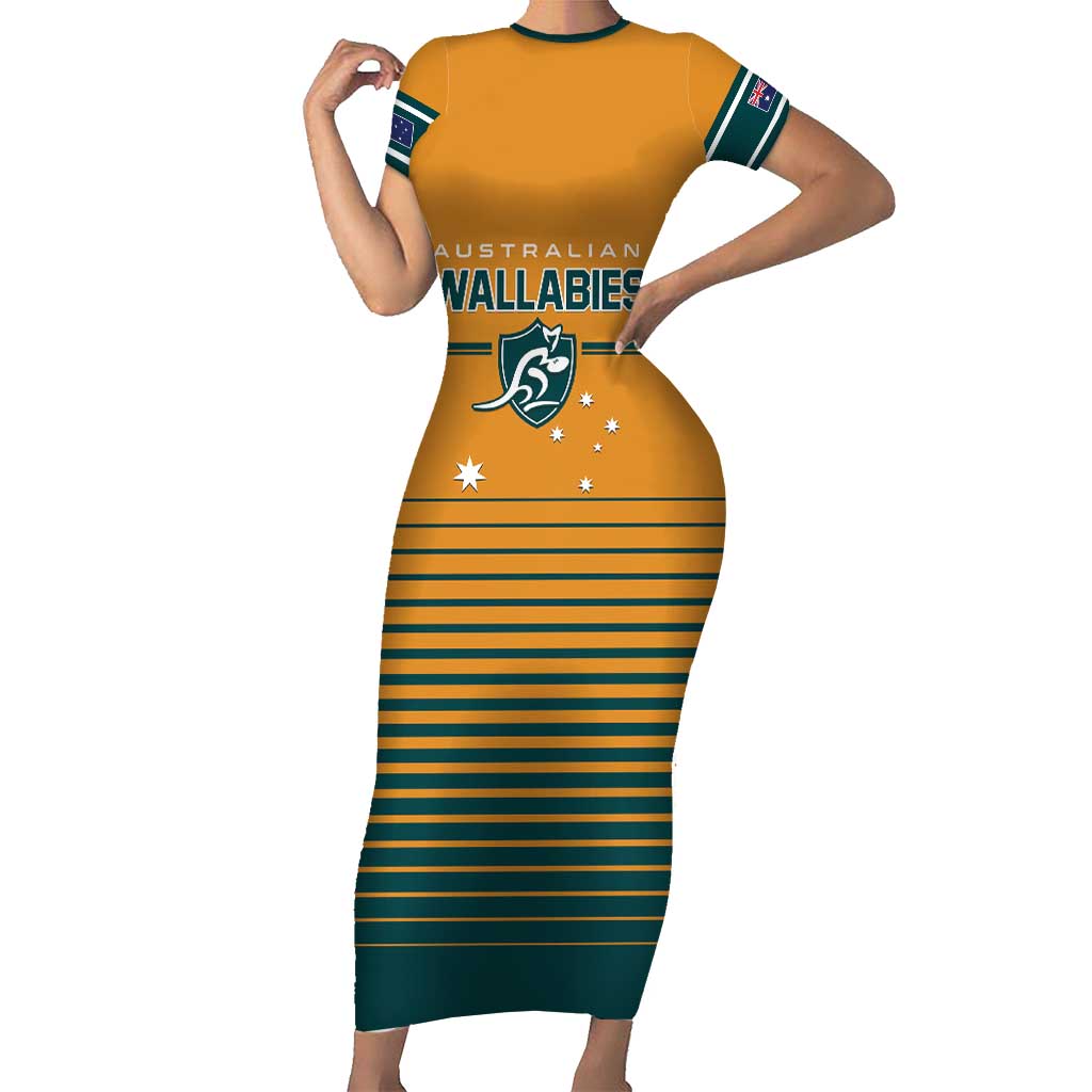 Custom Rugby Australia Short Sleeve Bodycon Dress Junior Wallabies Go Champions