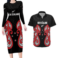 Custom Rugby New Zealand Couples Matching Long Sleeve Bodycon Dress and Hawaiian Shirt Baby Black Go Champions