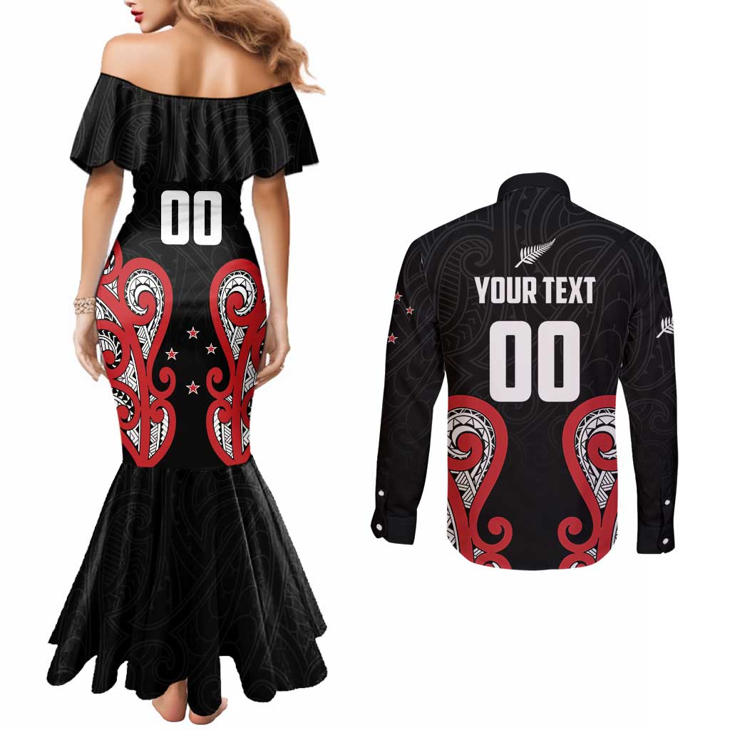 Custom Rugby New Zealand Couples Matching Mermaid Dress and Long Sleeve Button Shirt Baby Black Go Champions