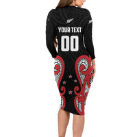 Custom Rugby New Zealand Family Matching Long Sleeve Bodycon Dress and Hawaiian Shirt Baby Black Go Champions