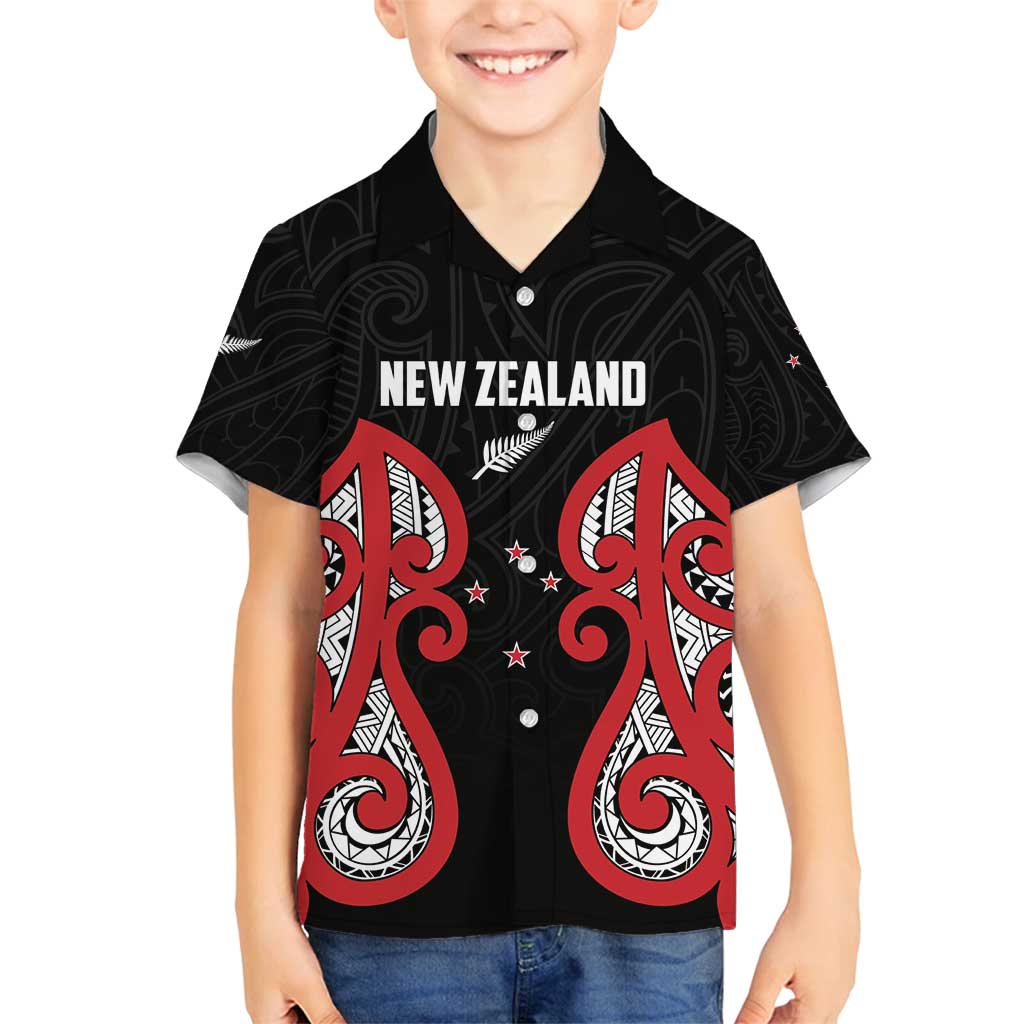 Custom Rugby New Zealand Family Matching Off Shoulder Short Dress and Hawaiian Shirt Baby Black Go Champions