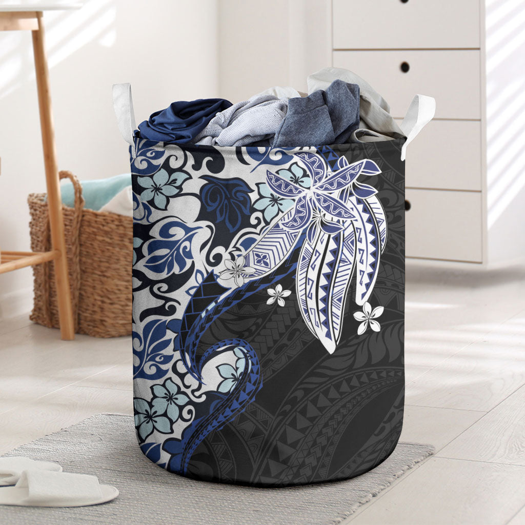 Monstera Plumeria Flowers Blue Laundry Basket Polynesian Pattern LT01 Blue - Polynesian Pride