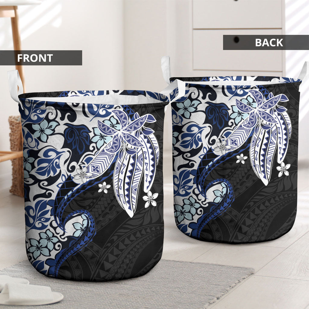 Monstera Plumeria Flowers Blue Laundry Basket Polynesian Pattern LT01 - Polynesian Pride