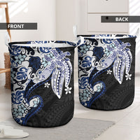 Monstera Plumeria Flowers Blue Laundry Basket Polynesian Pattern LT01 - Polynesian Pride
