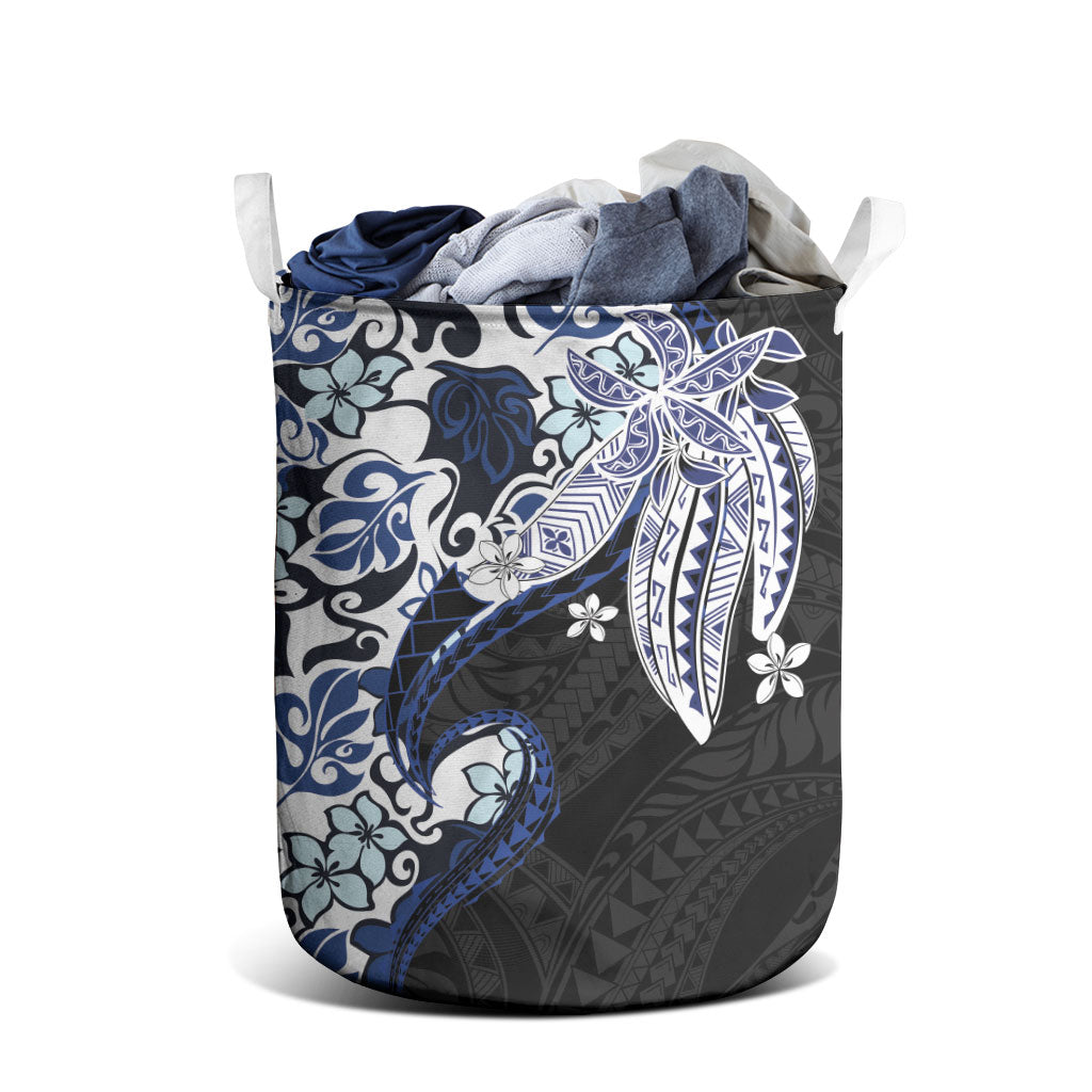 Monstera Plumeria Flowers Blue Laundry Basket Polynesian Pattern LT01 - Polynesian Pride