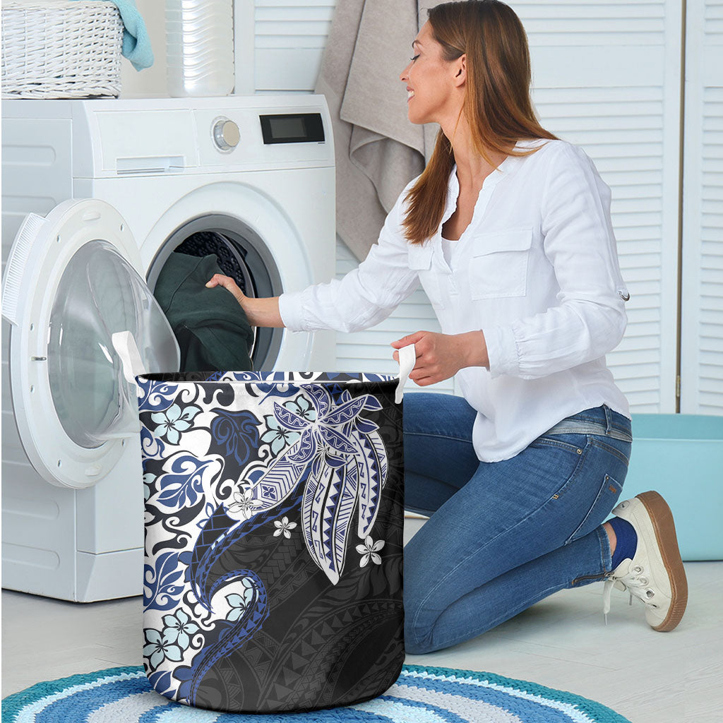Monstera Plumeria Flowers Blue Laundry Basket Polynesian Pattern LT01 - Polynesian Pride