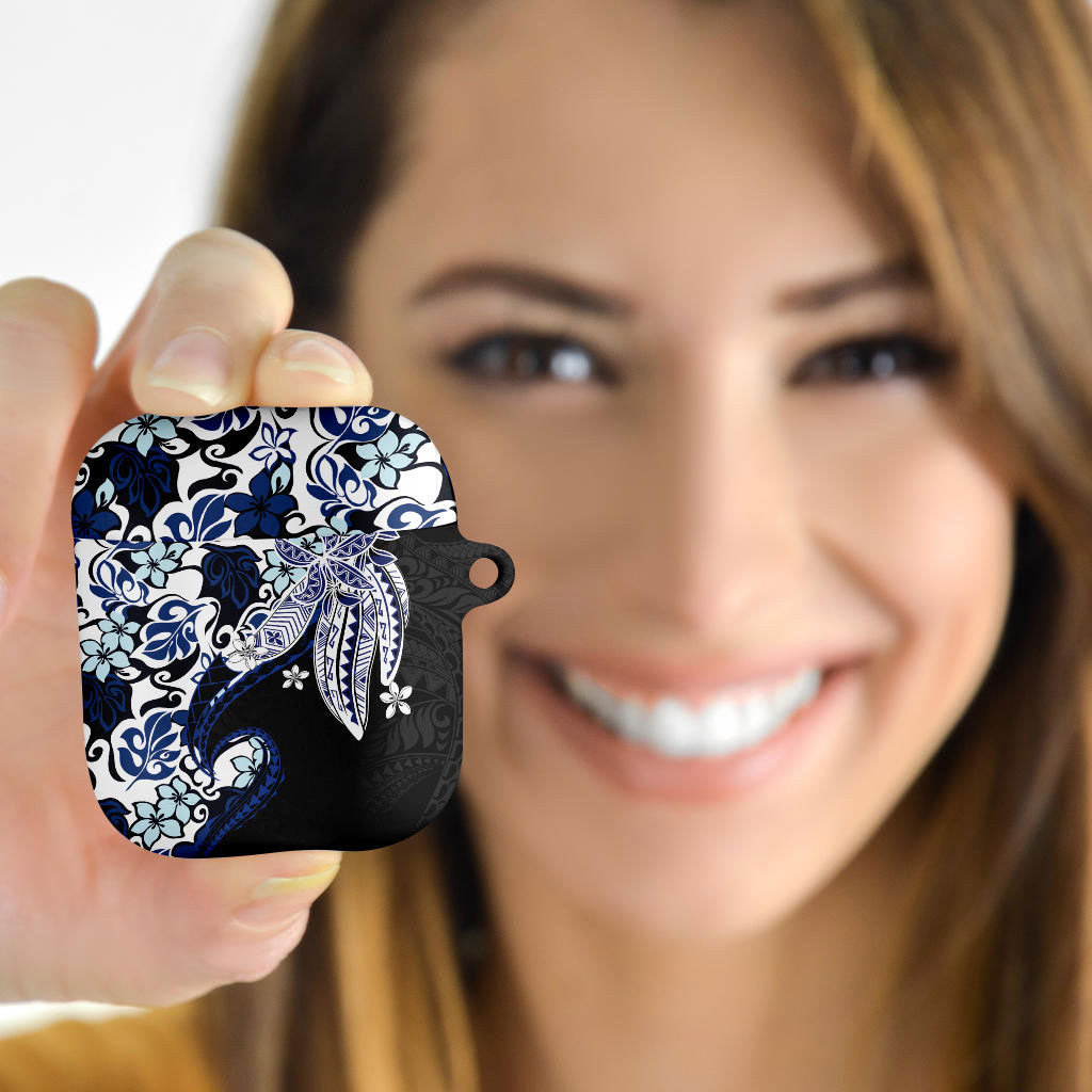 Monstera Plumeria Flowers Blue AirPods Case Polynesian Pattern LT01 - Polynesian Pride