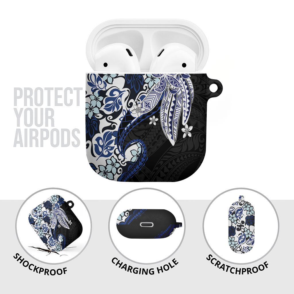 Monstera Plumeria Flowers Blue AirPods Case Polynesian Pattern LT01 - Polynesian Pride