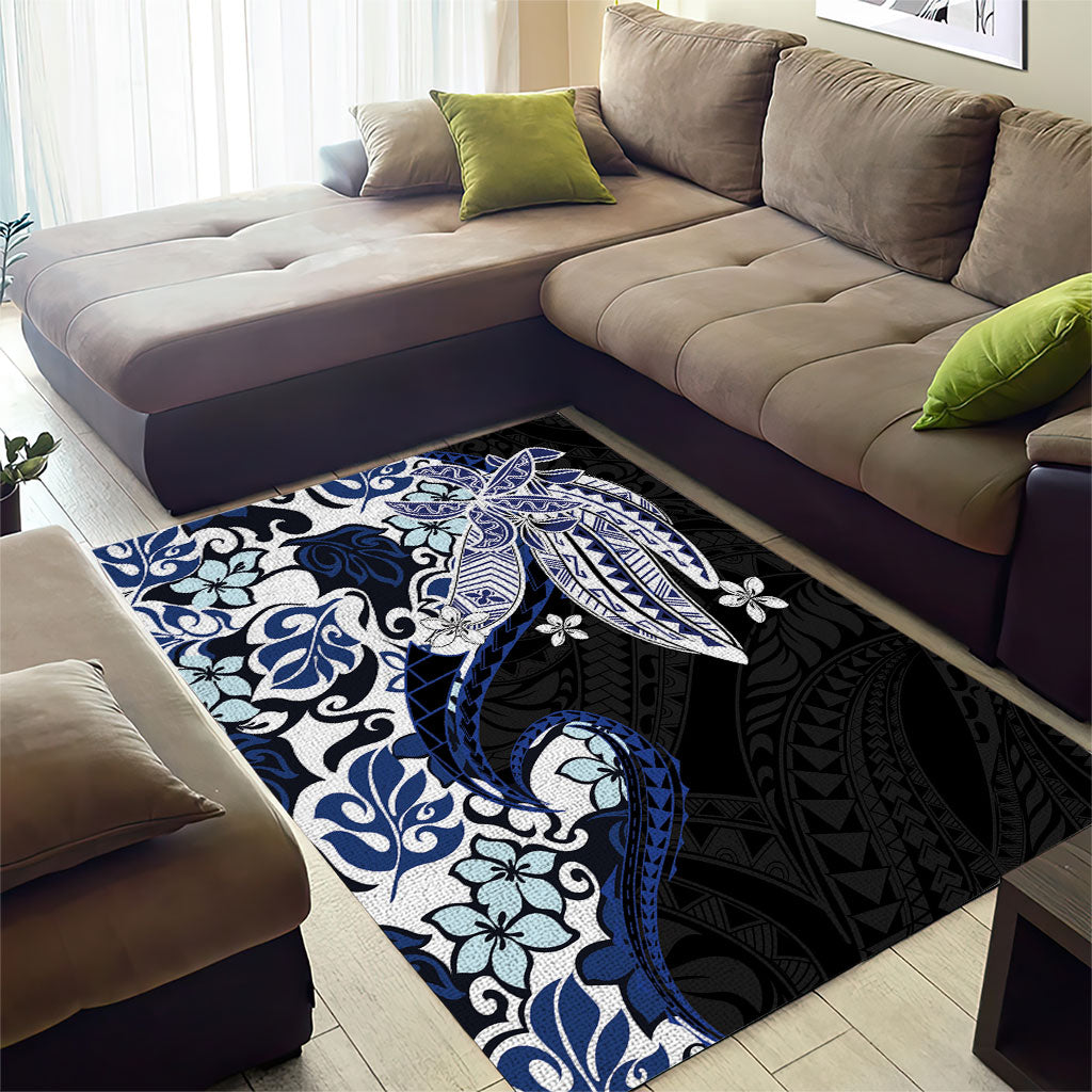Monstera Plumeria Flowers Blue Area Rug Polynesian Pattern LT01 - Polynesian Pride