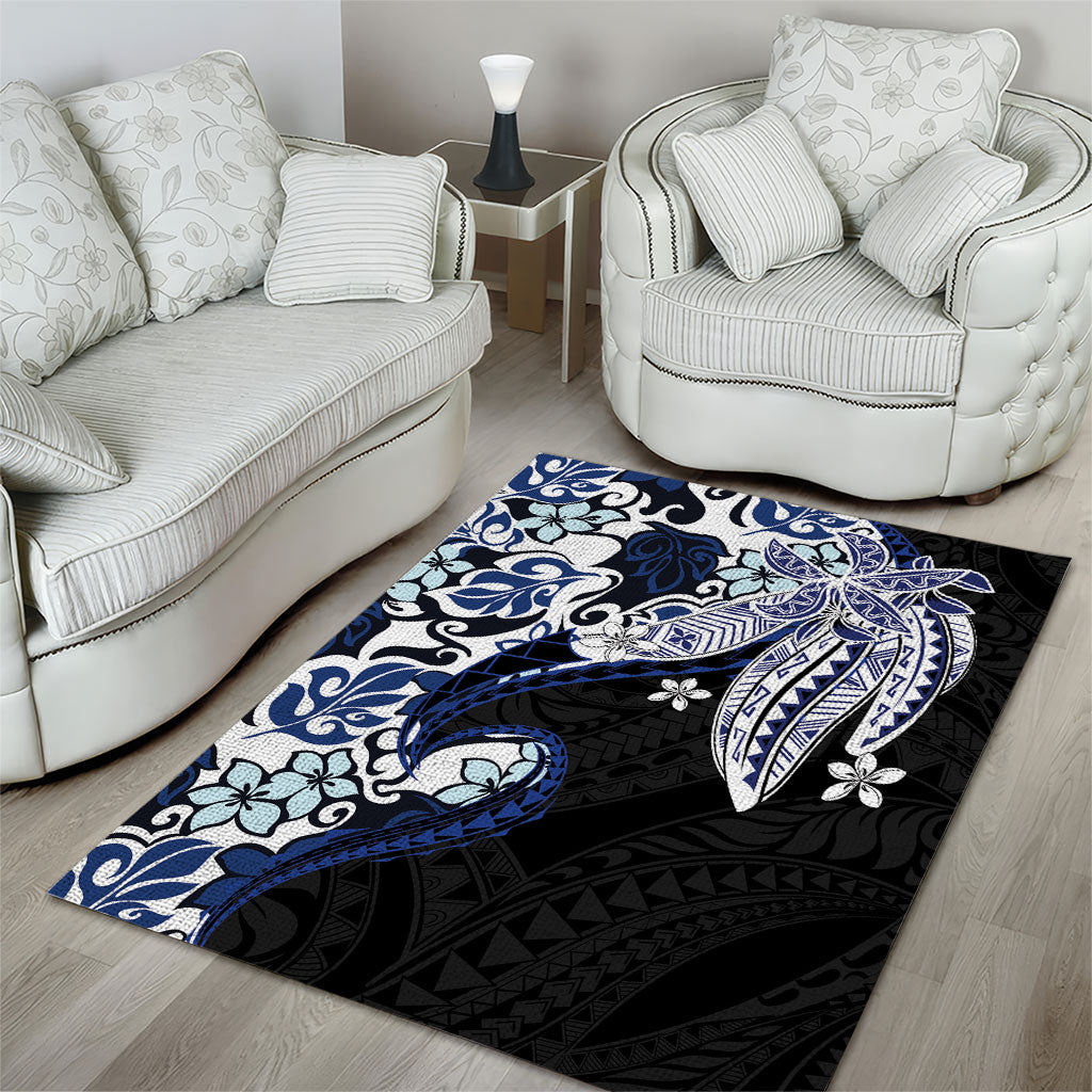 Monstera Plumeria Flowers Blue Area Rug Polynesian Pattern LT01 - Polynesian Pride