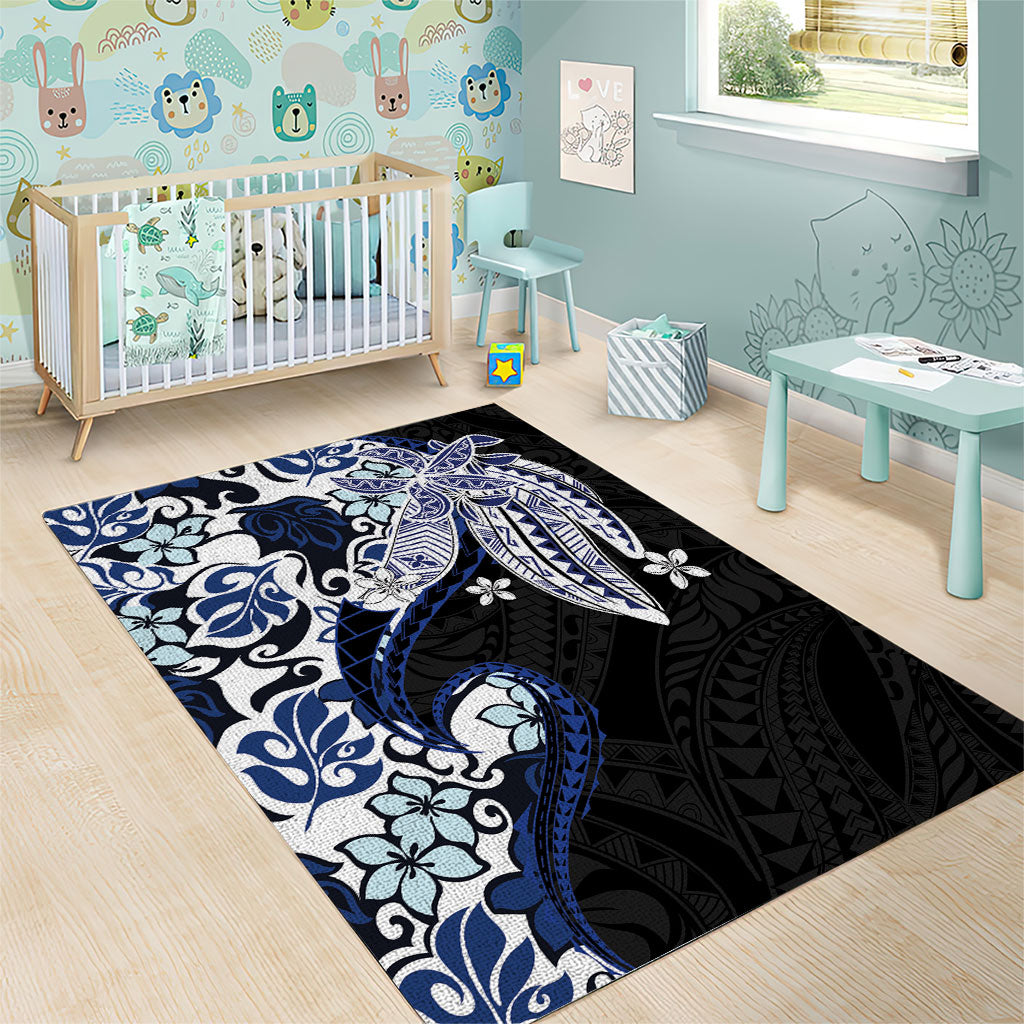 Monstera Plumeria Flowers Blue Area Rug Polynesian Pattern LT01 - Polynesian Pride