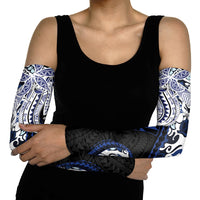 Monstera Plumeria Flowers Blue Arm Sleeves Polynesian Pattern LT01 - Polynesian Pride