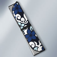 Monstera Plumeria Flowers Blue Auto Sun Shade Polynesian Pattern LT01 - Polynesian Pride