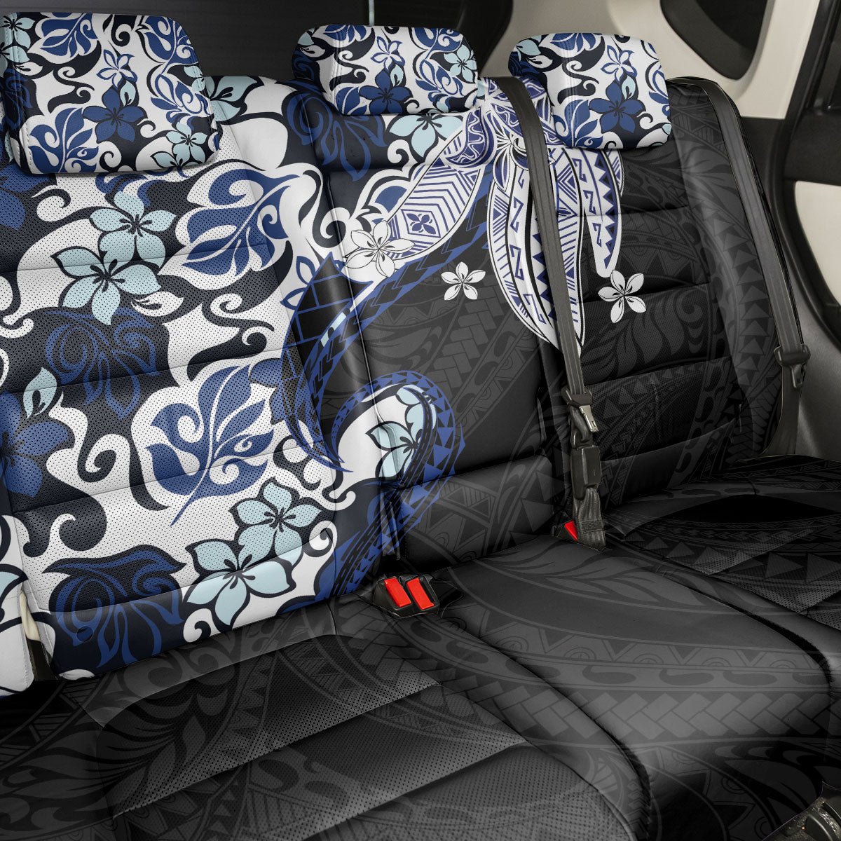 Monstera Plumeria Flowers Blue Back Car Seat Cover Polynesian Pattern LT01 - Polynesian Pride