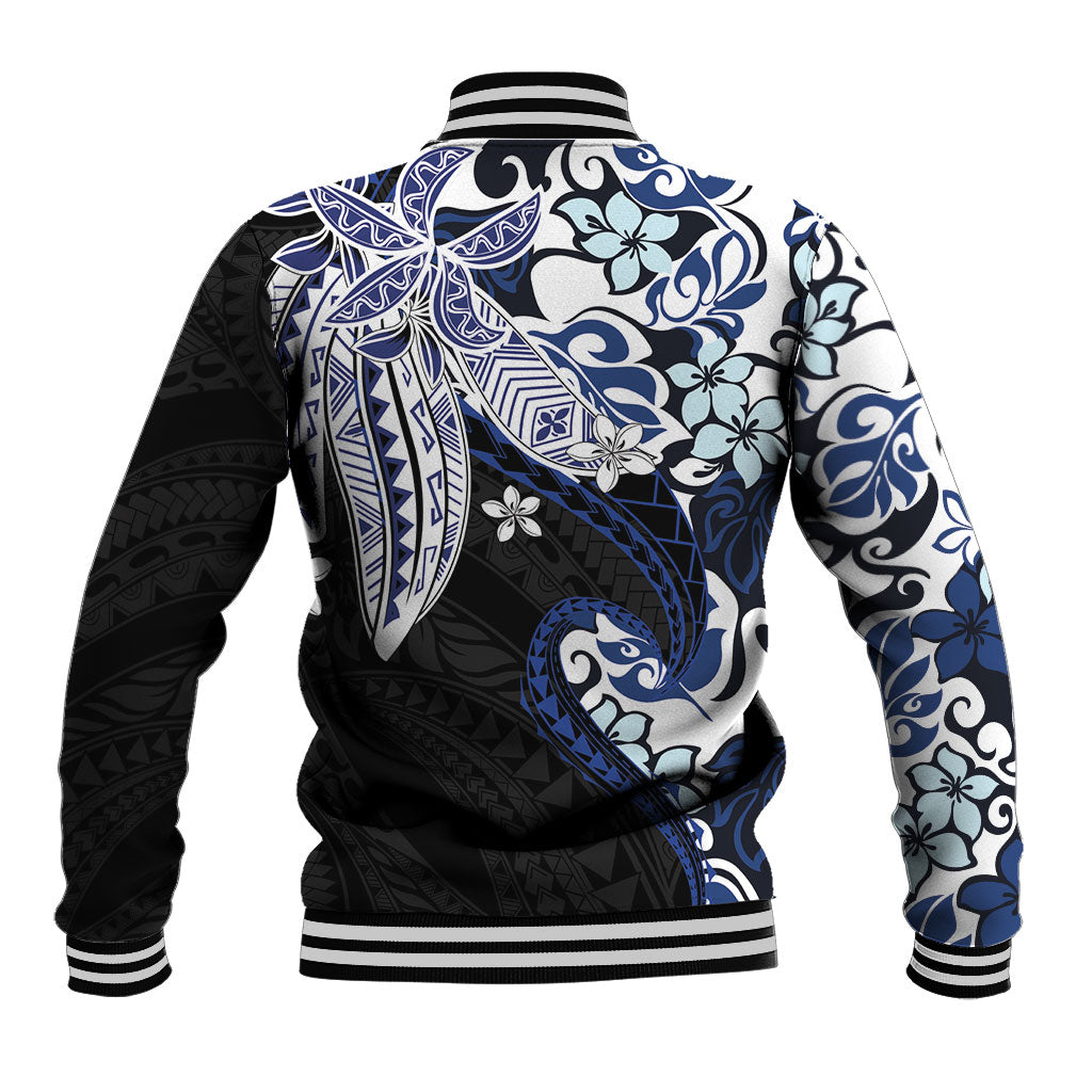 Monstera Plumeria Flowers Blue Baseball Jacket Polynesian Pattern LT01 - Polynesian Pride