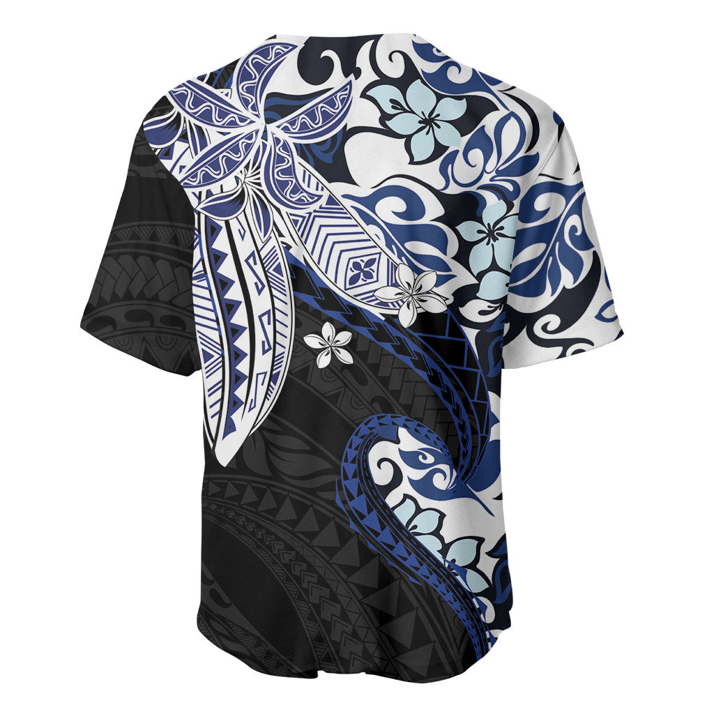 Monstera Plumeria Flowers Blue Baseball Jersey Polynesian Pattern LT01 - Polynesian Pride
