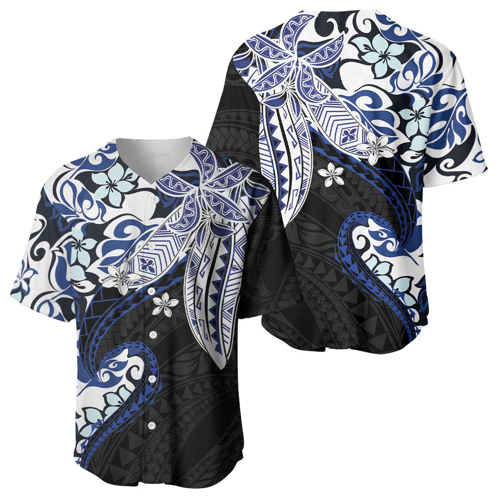 Monstera Plumeria Flowers Blue Baseball Jersey Polynesian Pattern LT01 - Polynesian Pride