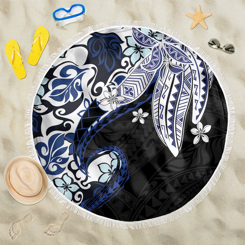 Monstera Plumeria Flowers Blue Beach Blanket Polynesian Pattern LT01 One Size 150cm Blue - Polynesian Pride