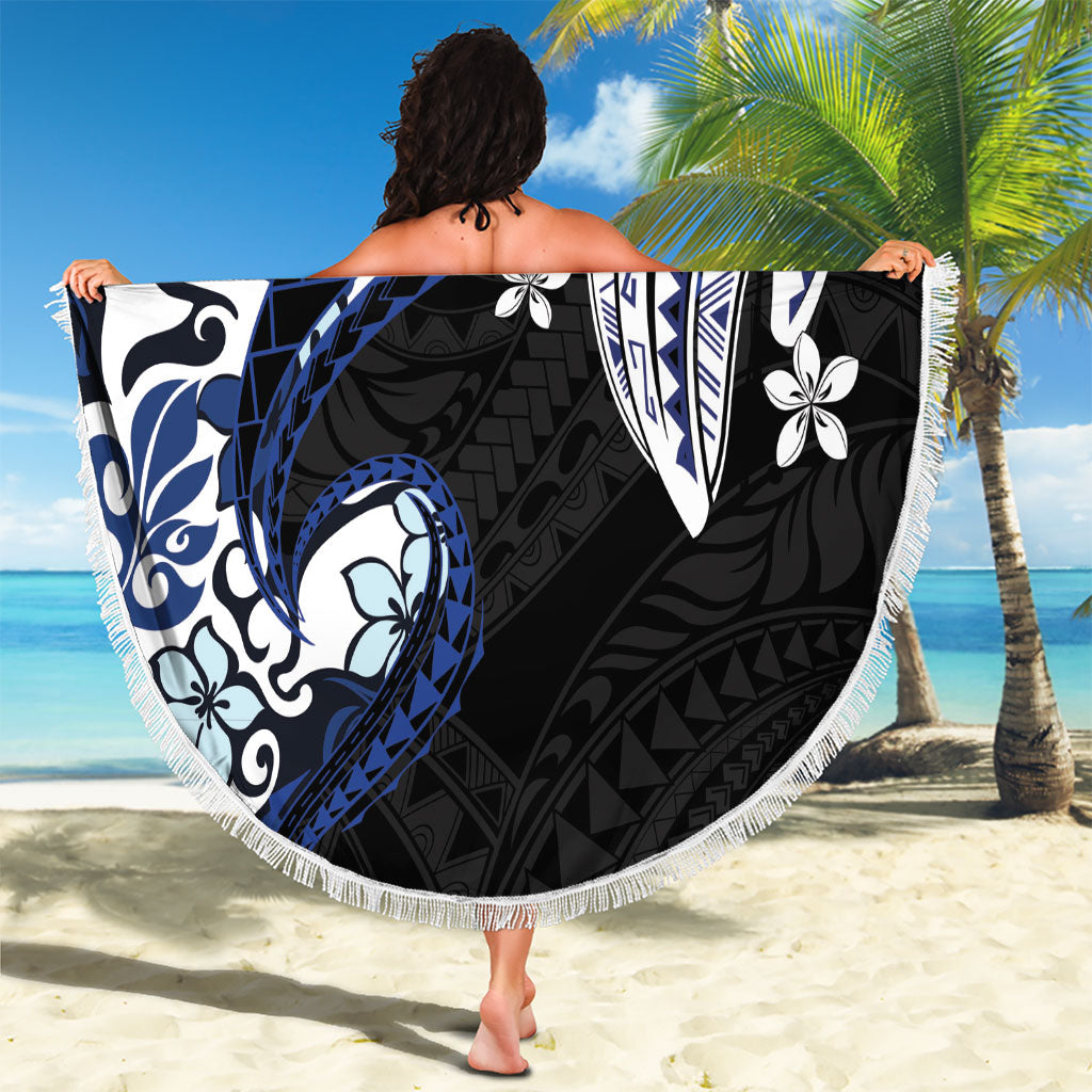 Monstera Plumeria Flowers Blue Beach Blanket Polynesian Pattern LT01 - Polynesian Pride