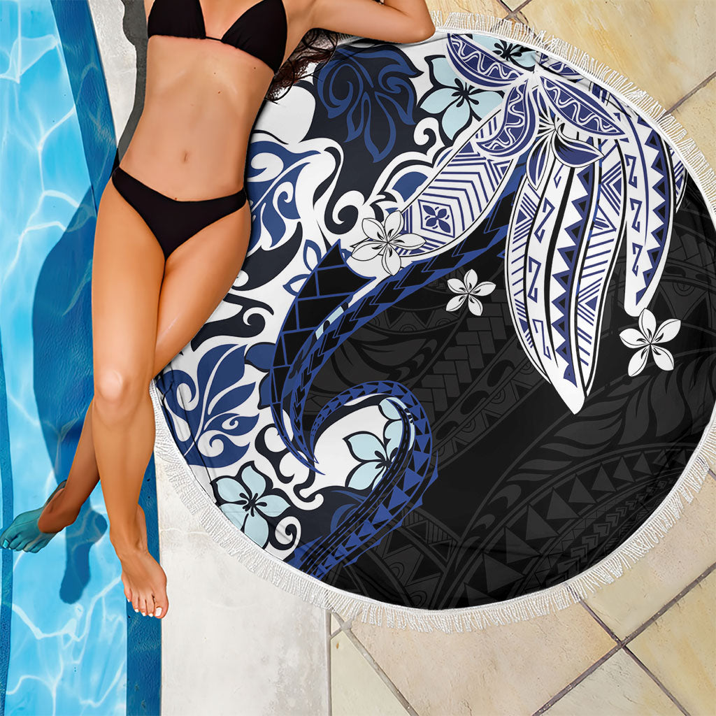 Monstera Plumeria Flowers Blue Beach Blanket Polynesian Pattern LT01 - Polynesian Pride