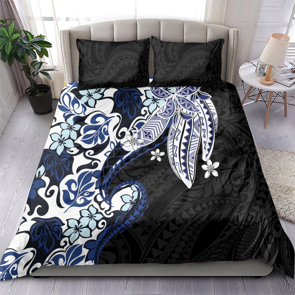 Monstera Plumeria Flowers Blue Bedding Set Polynesian Pattern LT01 - Polynesian Pride