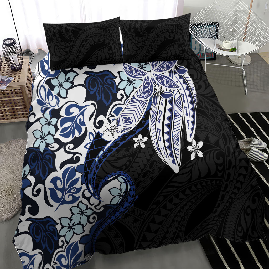 Monstera Plumeria Flowers Blue Bedding Set Polynesian Pattern LT01 - Polynesian Pride