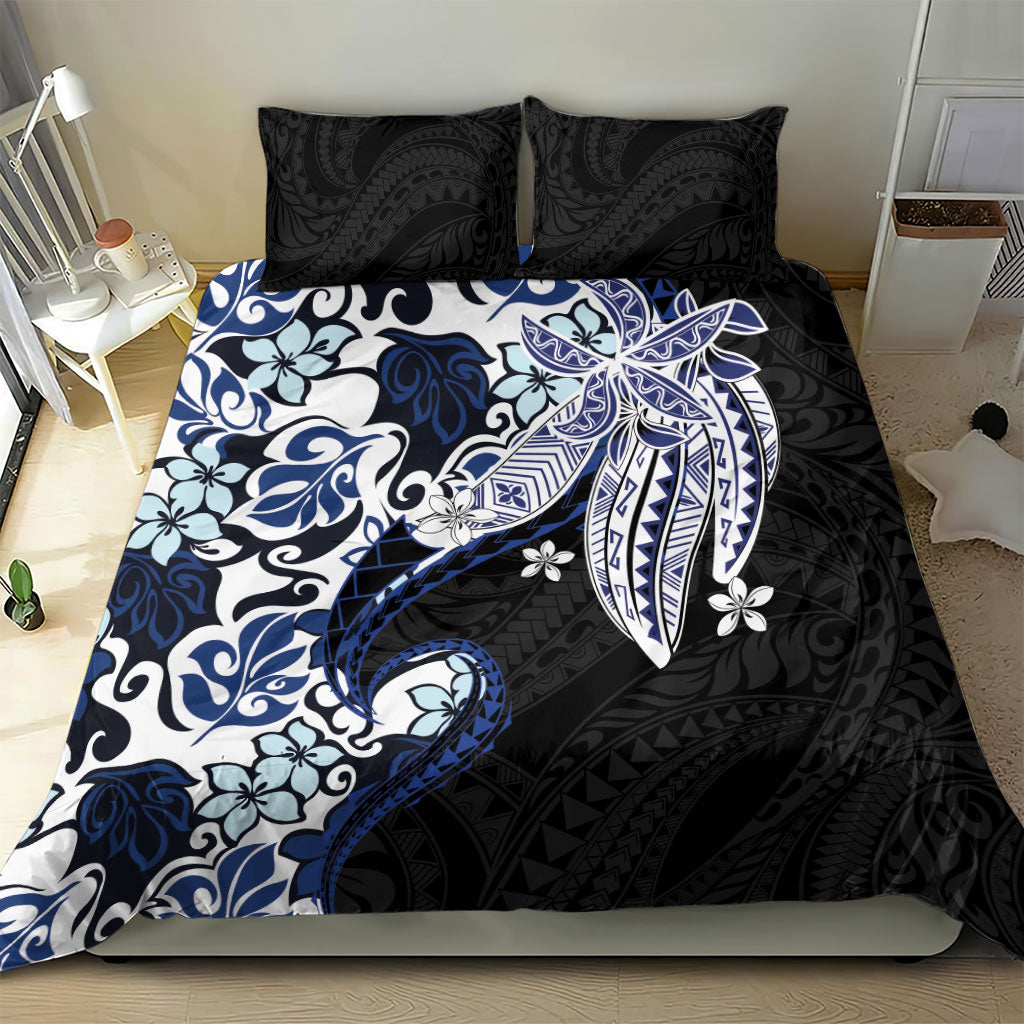 Monstera Plumeria Flowers Blue Bedding Set Polynesian Pattern LT01 - Polynesian Pride