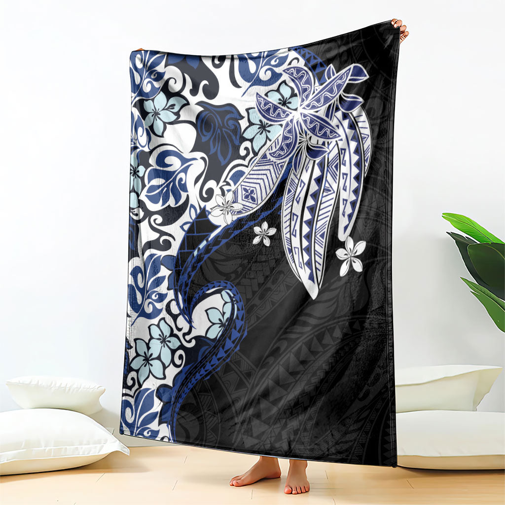 Monstera Plumeria Flowers Blue Blanket Polynesian Pattern LT01 - Polynesian Pride