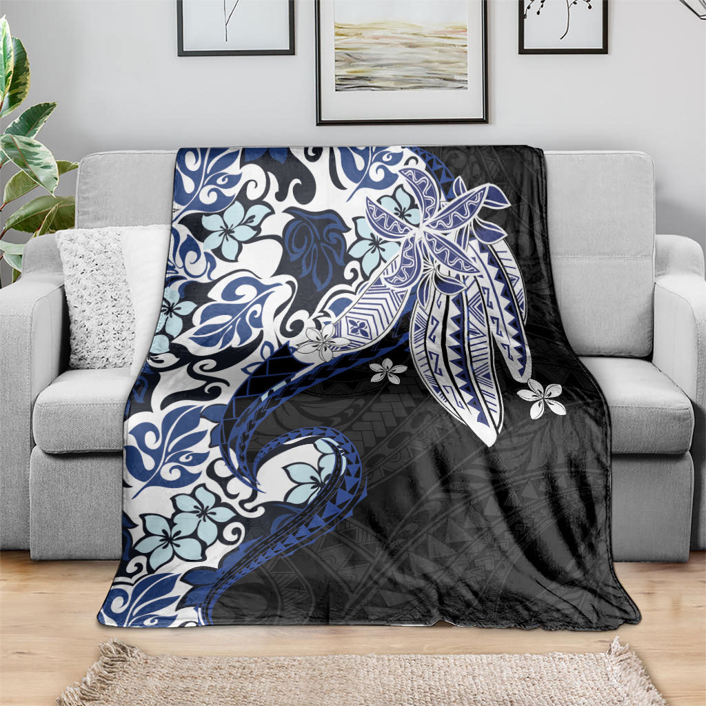 Monstera Plumeria Flowers Blue Blanket Polynesian Pattern LT01 - Polynesian Pride