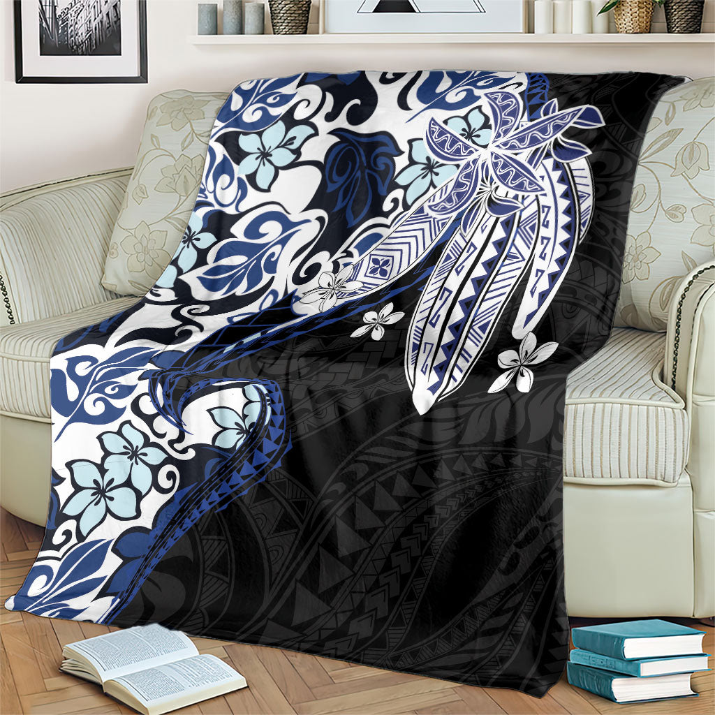 Monstera Plumeria Flowers Blue Blanket Polynesian Pattern LT01 - Polynesian Pride