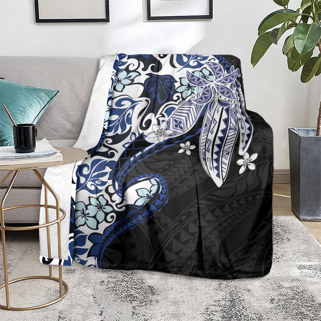 Monstera Plumeria Flowers Blue Blanket Polynesian Pattern LT01 - Polynesian Pride