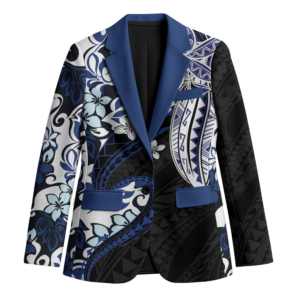 Monstera Plumeria Flowers Blue Blazer Polynesian Pattern LT01 Unisex Blue - Polynesian Pride
