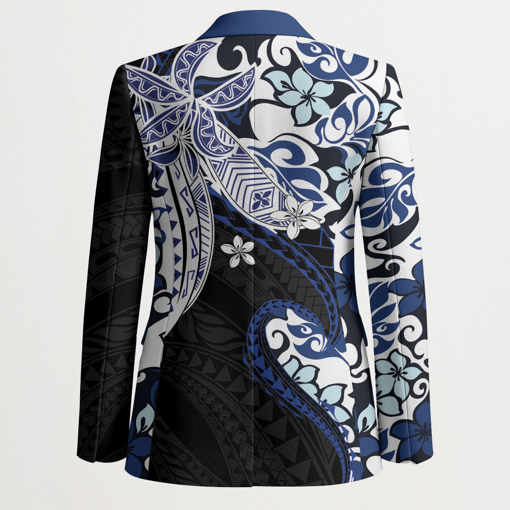 Monstera Plumeria Flowers Blue Blazer Polynesian Pattern LT01 - Polynesian Pride