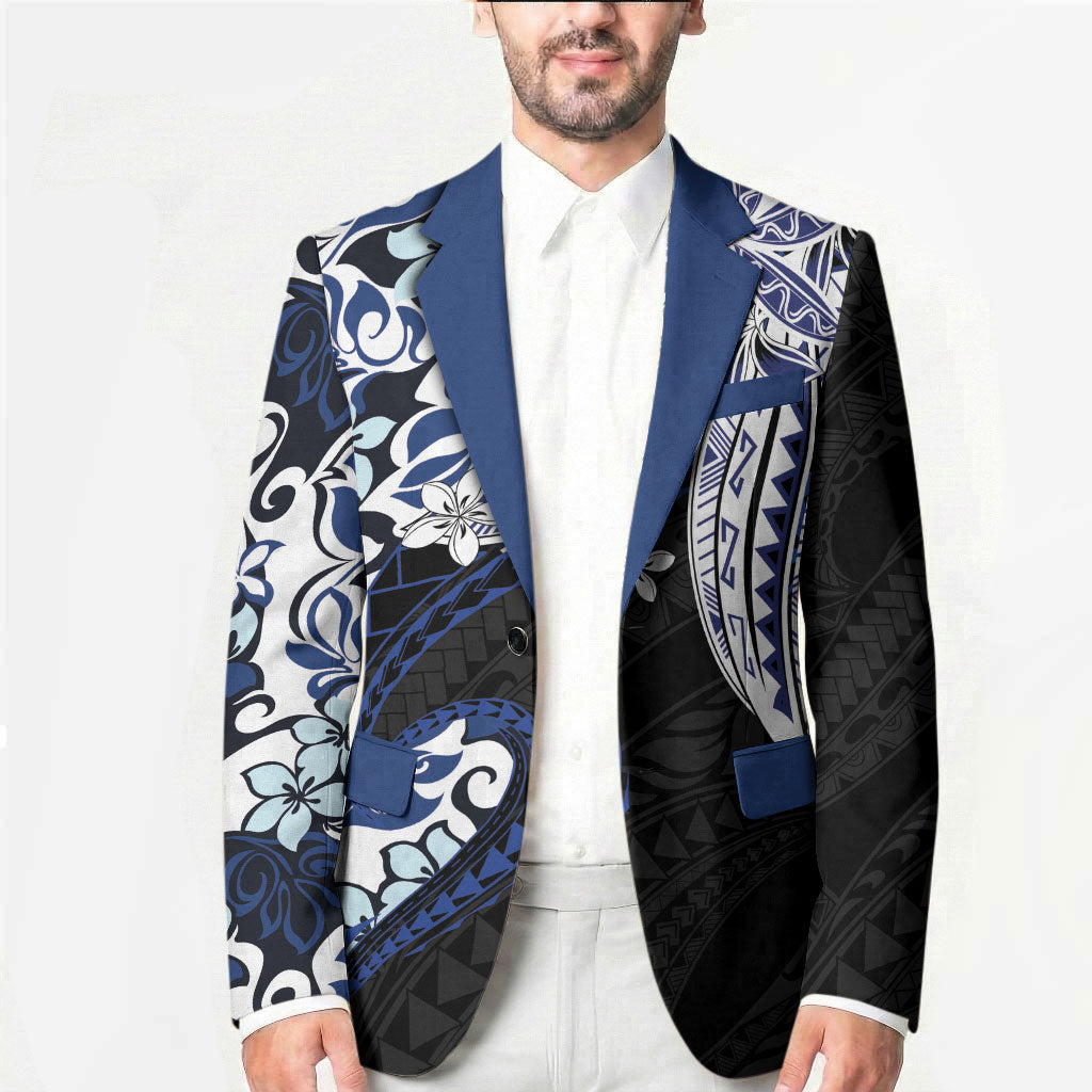 Monstera Plumeria Flowers Blue Blazer Polynesian Pattern LT01 - Polynesian Pride