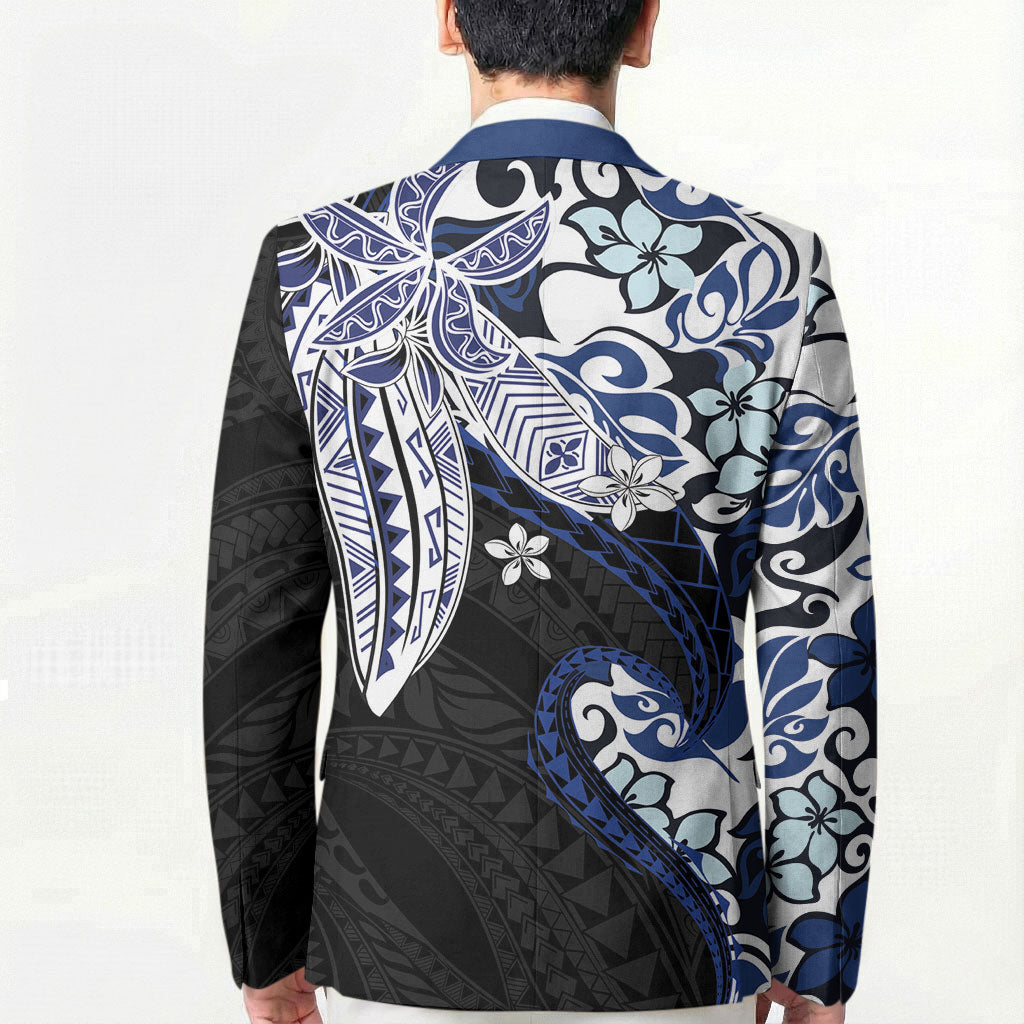 Monstera Plumeria Flowers Blue Blazer Polynesian Pattern LT01 - Polynesian Pride
