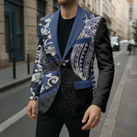 Monstera Plumeria Flowers Blue Blazer Polynesian Pattern LT01 - Polynesian Pride